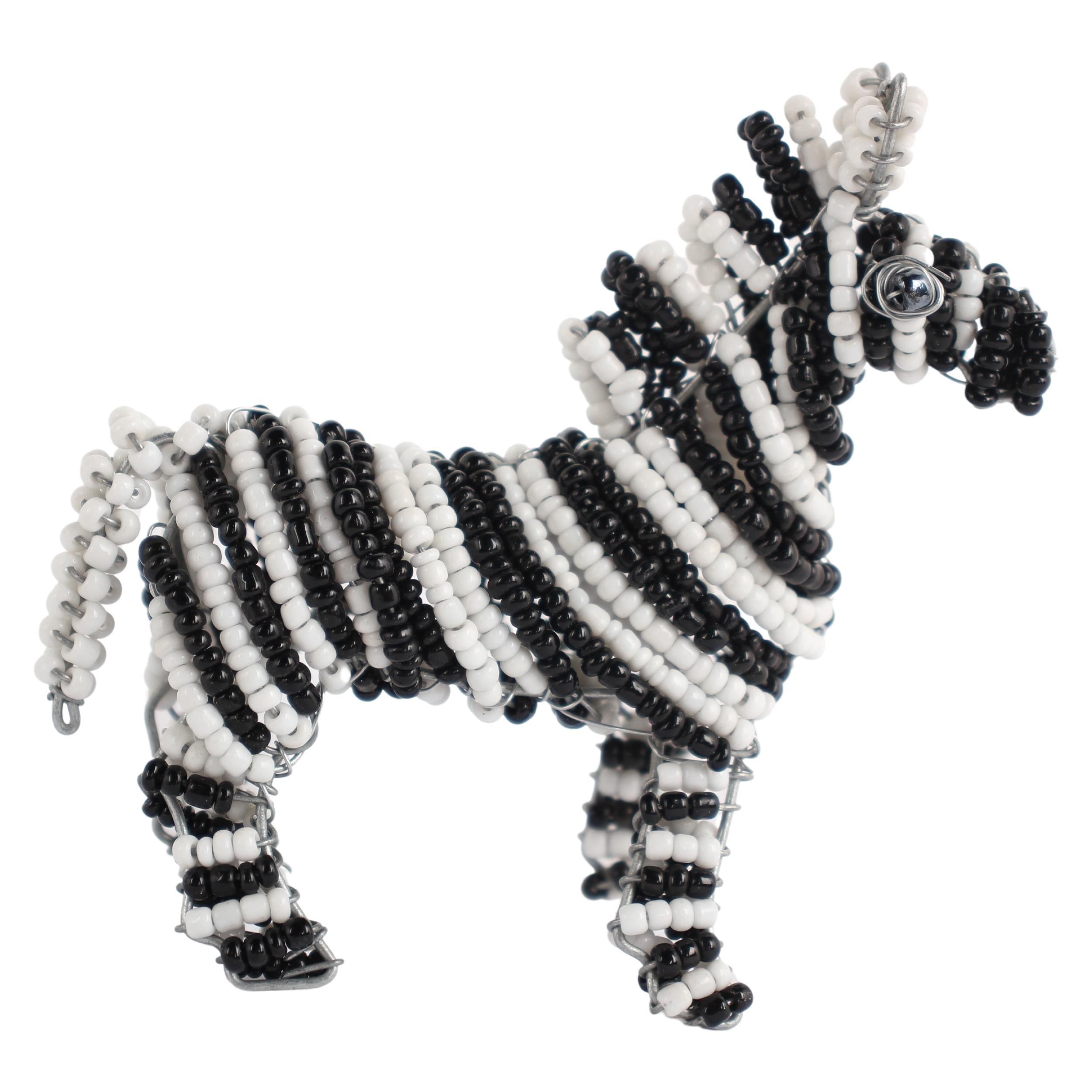 Shona Tribe Wire and Beaded Animals - Zebra ~3.9" Tall - Wire and Beaded Animals