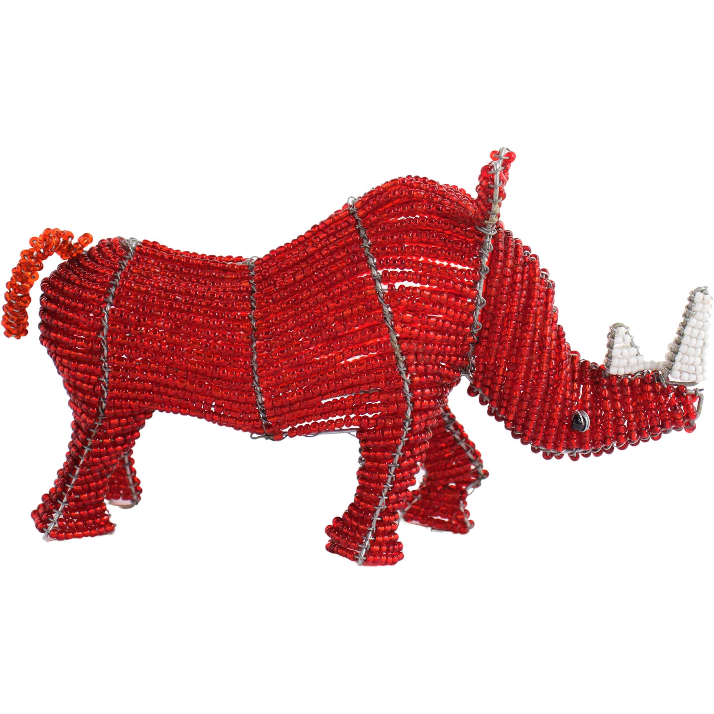 Shona Tribe Wire and Beaded Animals - Rhino ~4.3" Tall - Wire and Beaded Animals