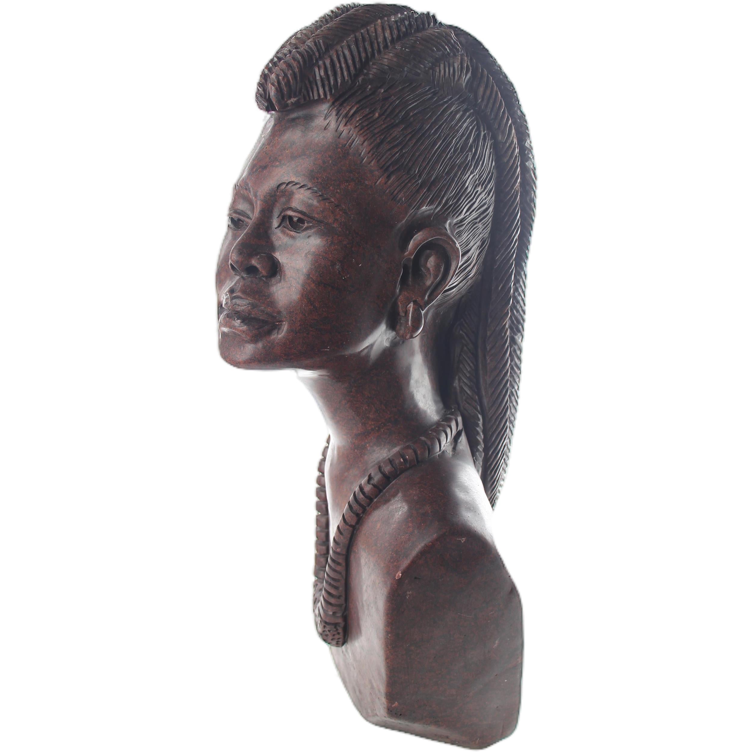 Shona Tribe Serpentine Stone Busts ~17.3" Tall