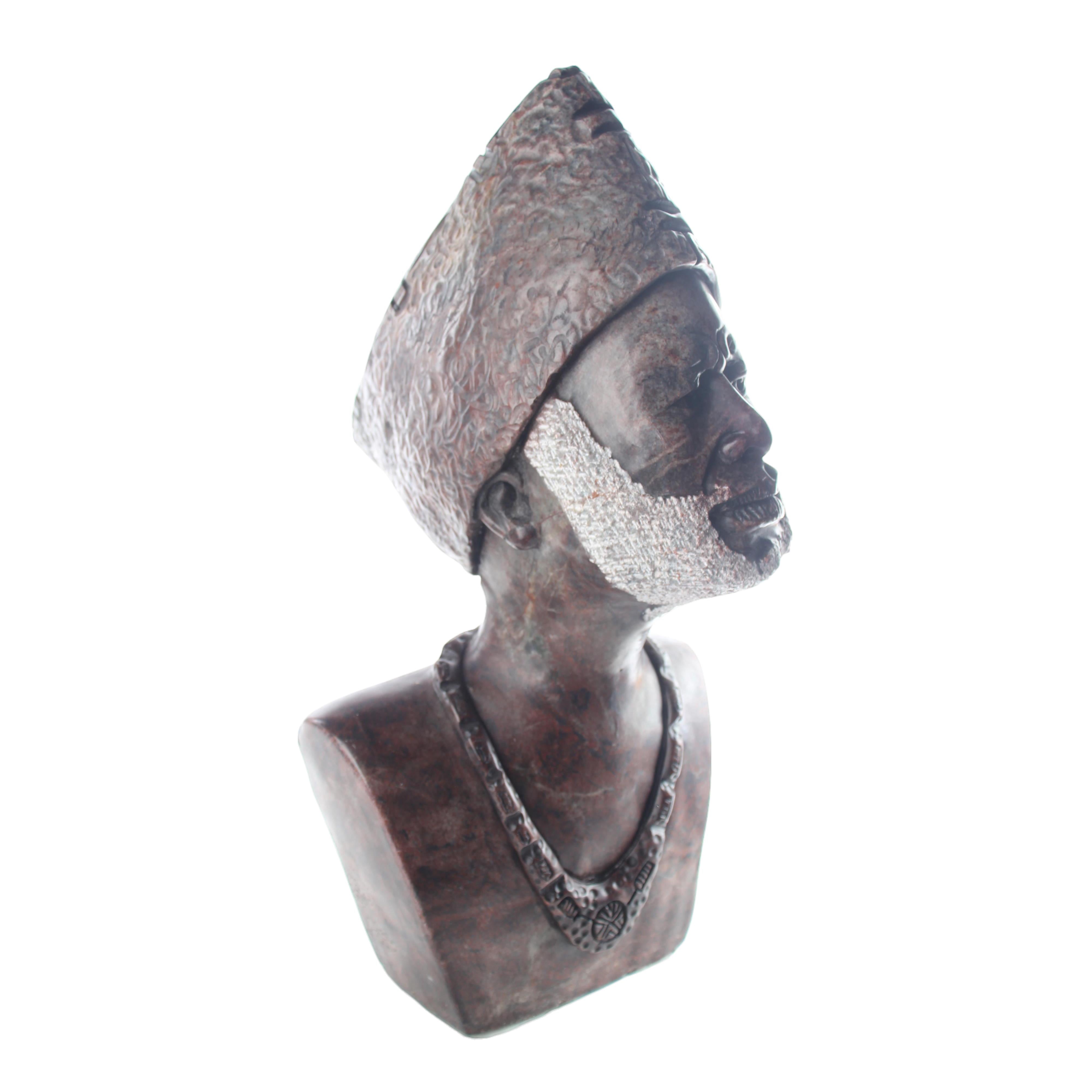 Shona Tribe Serpentine Stone Busts ~18.5" Tall