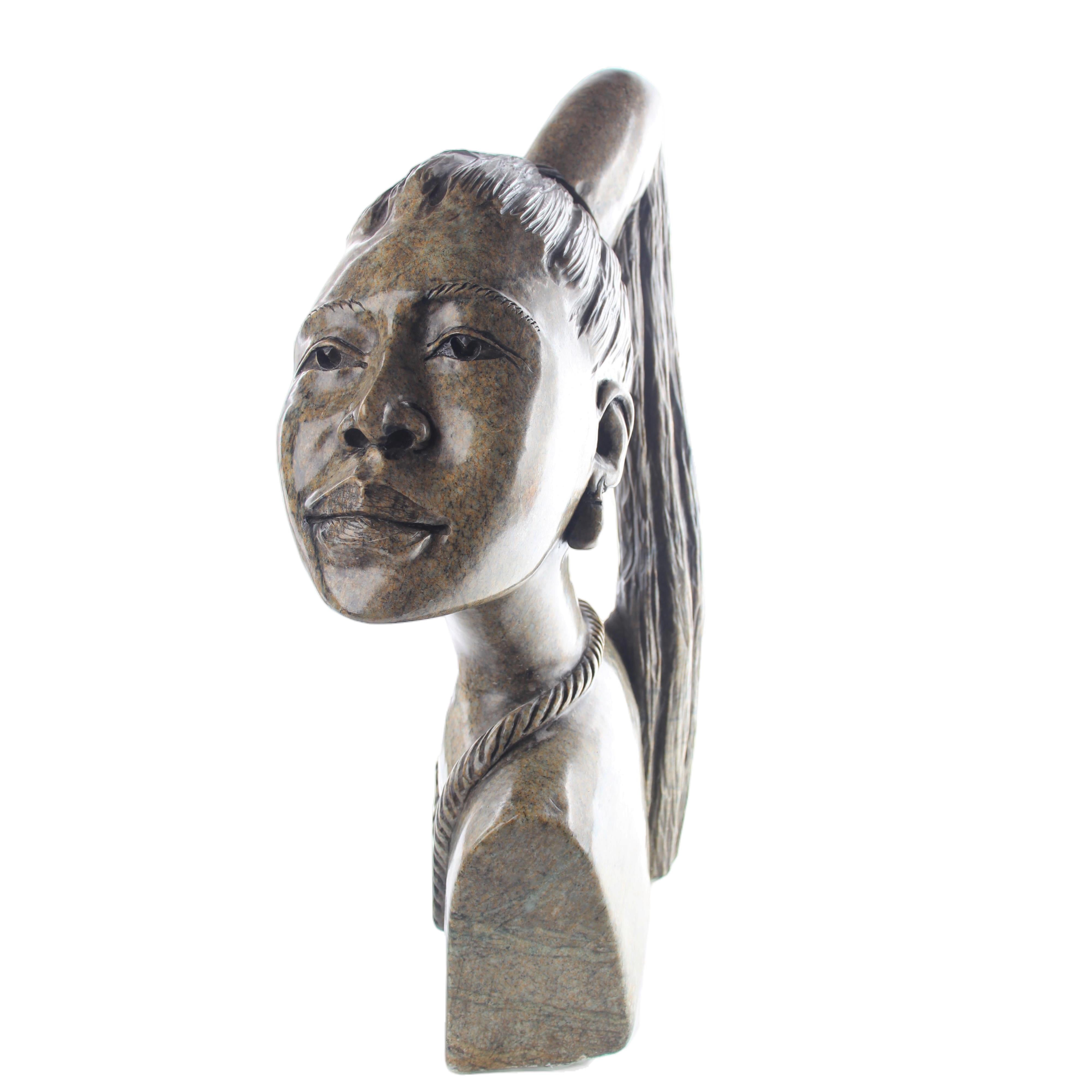 Shona Tribe Serpentine Stone Busts ~19.7" Tall