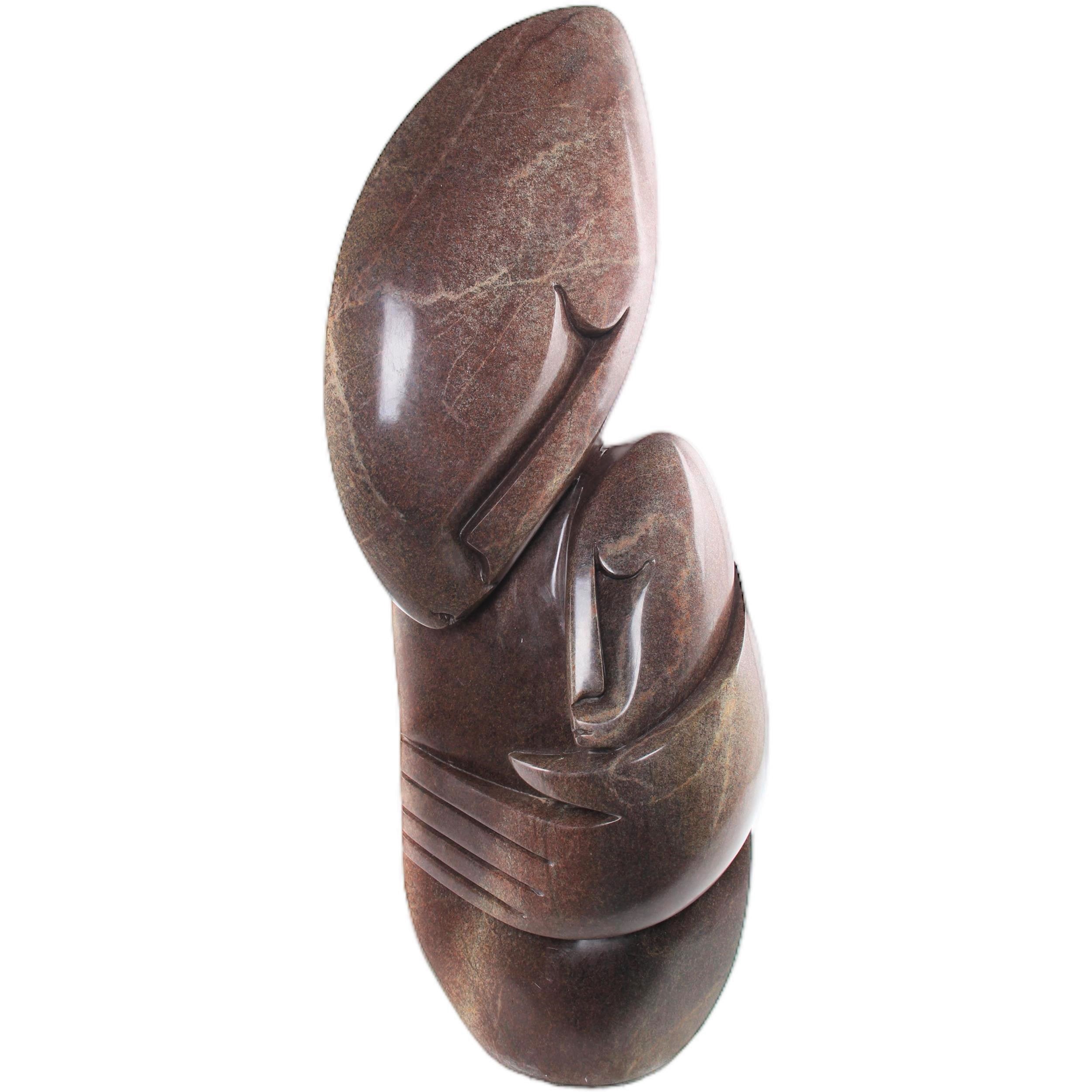 Shona Tribe Serpentine Stone Mother and Child ~44.1" Tall