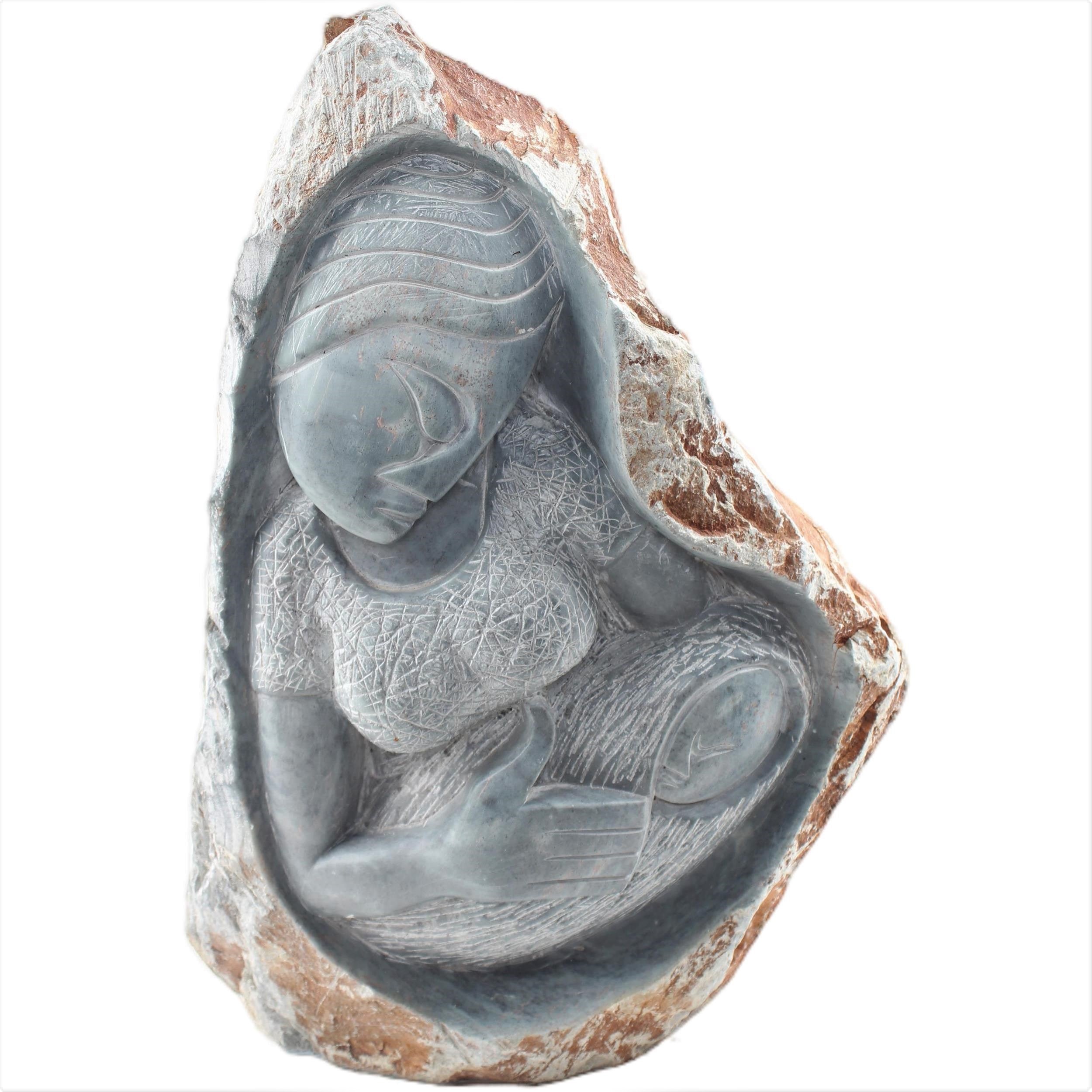 Shona Tribe Serpentine Stone Mother and Child ~16.9" Tall