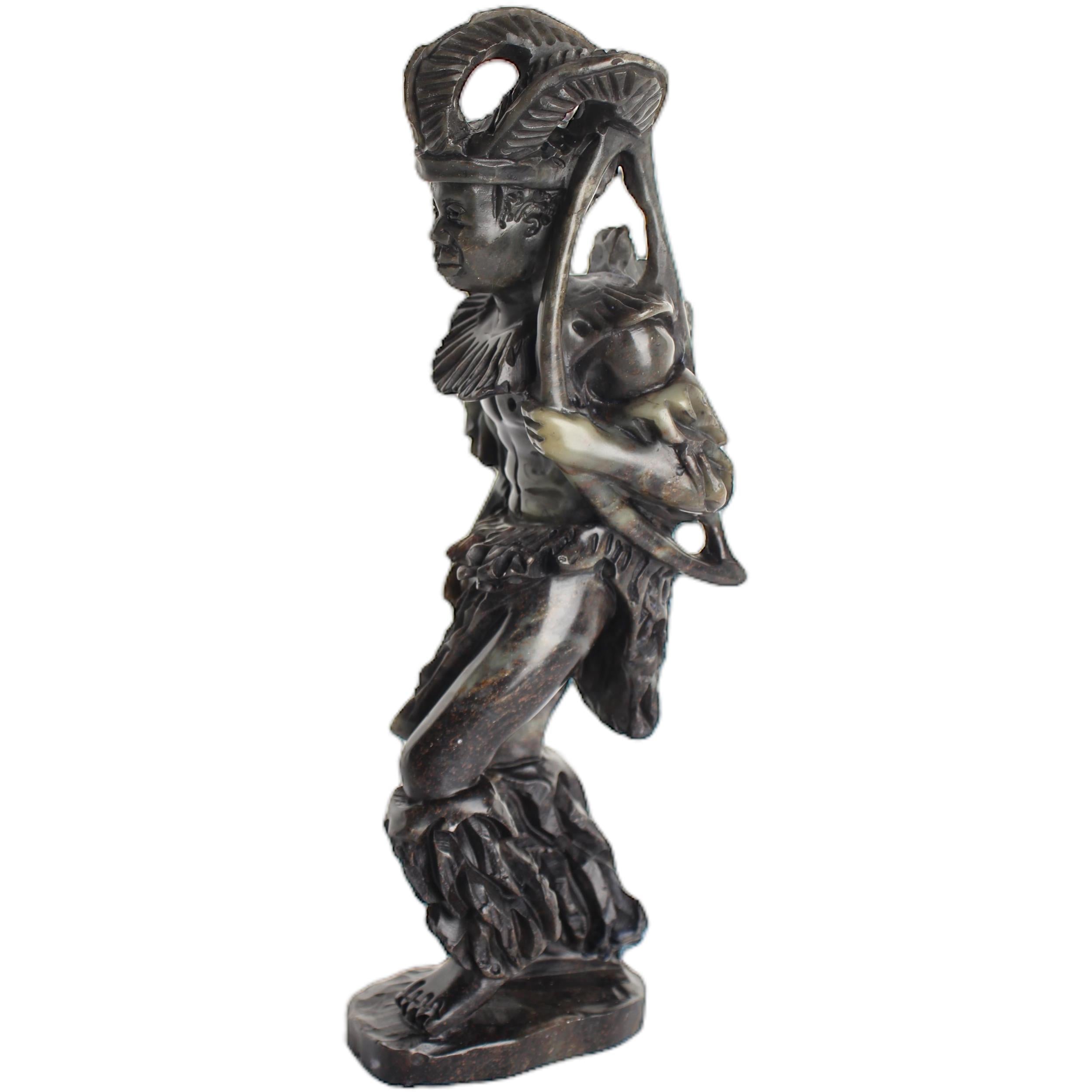 Shona Tribe Serpentine Stone Warrior Figure ~10.6" Tall