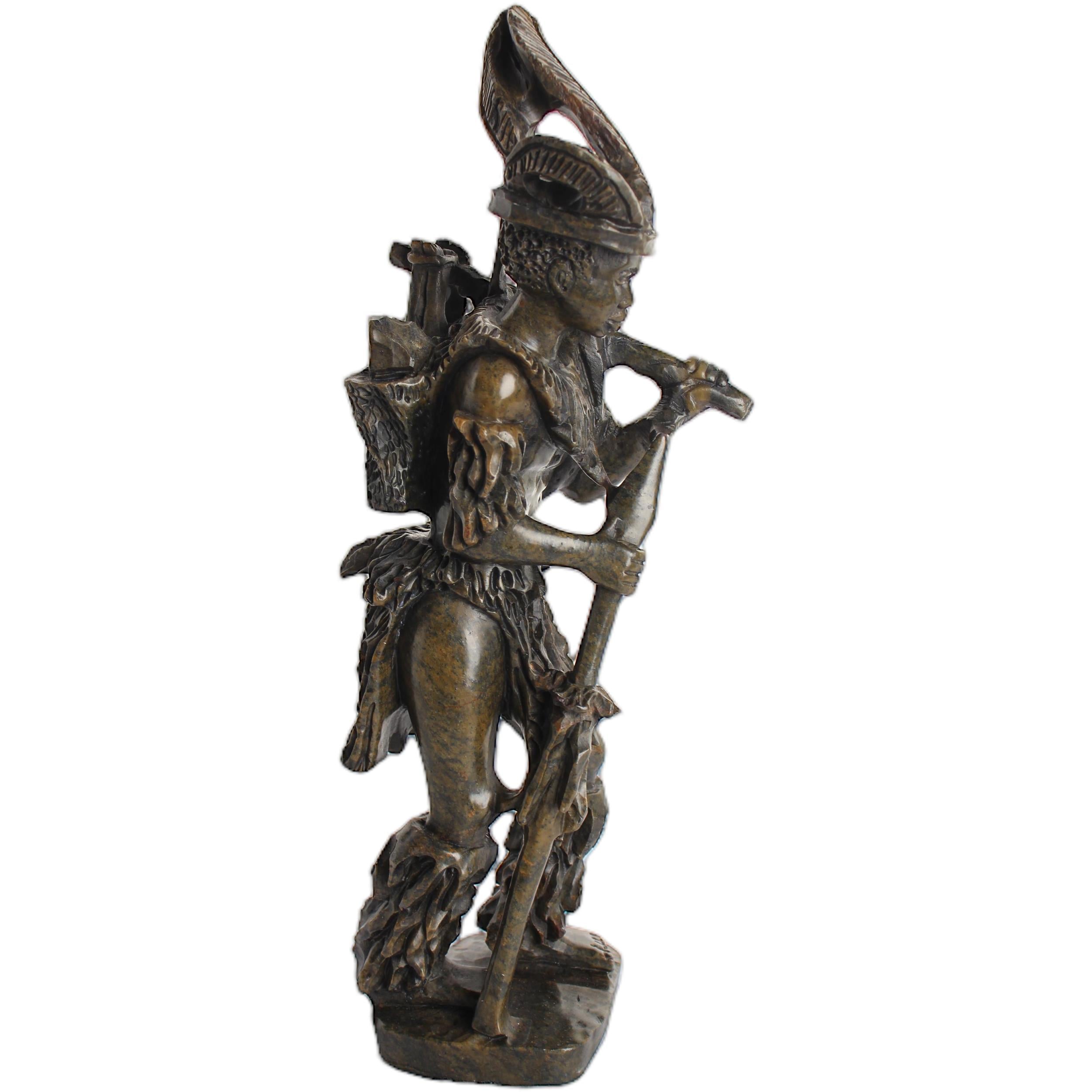 Shona Tribe Serpentine Stone Warrior Figure ~13.0" Tall - Warrior Figure