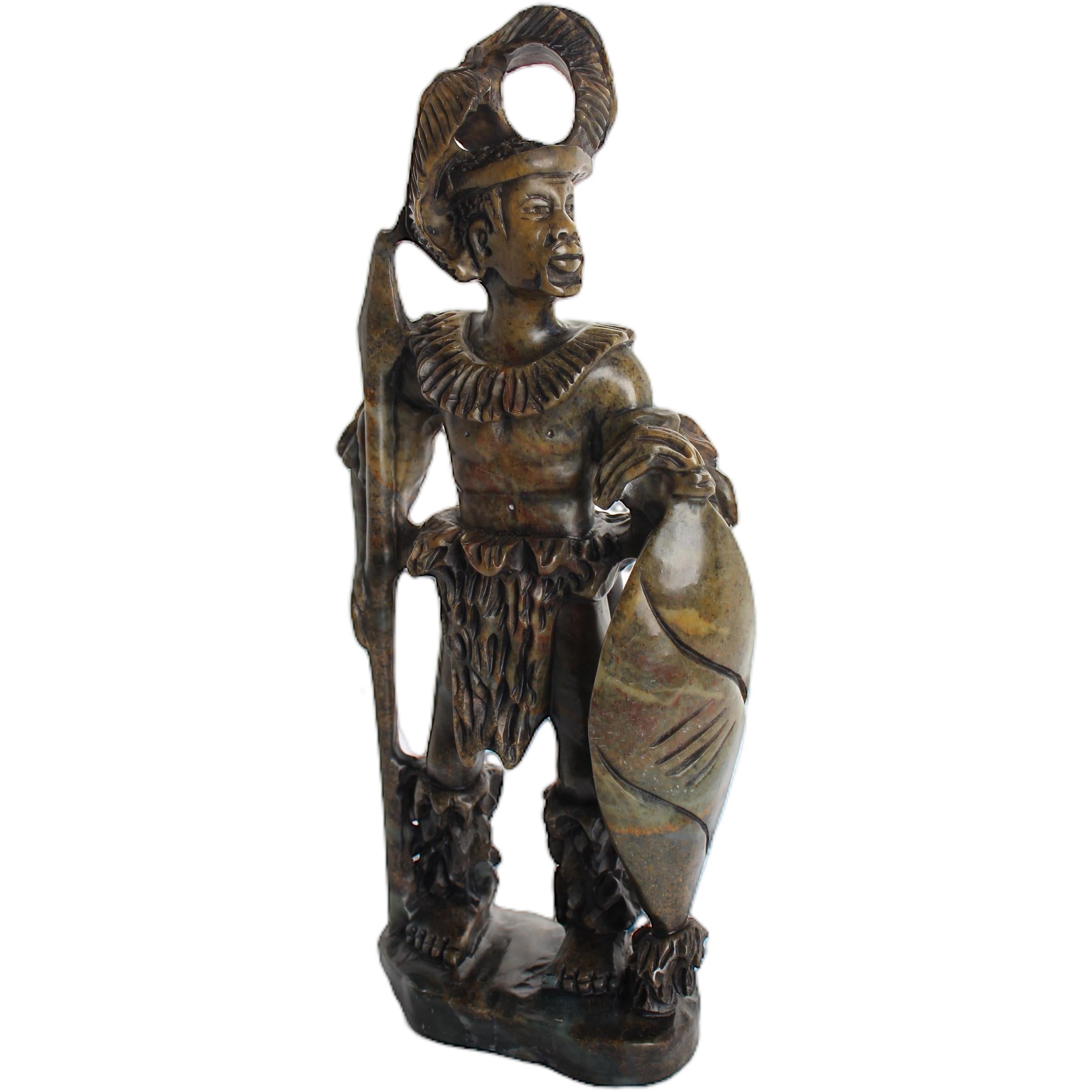 Shona Tribe Serpentine Stone Warrior Figure ~12.2" Tall