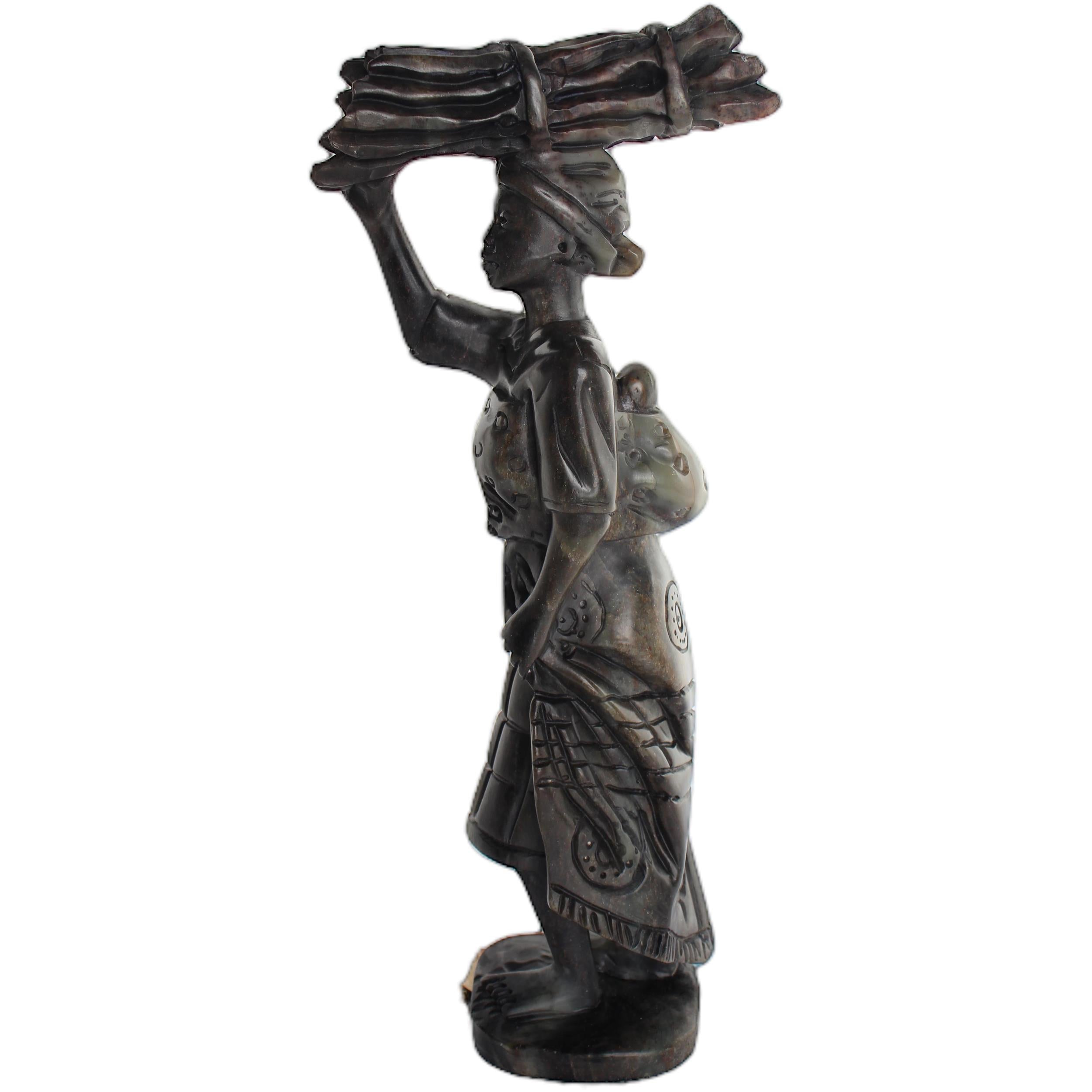 Shona Tribe Serpentine Stone Warrior Figure ~12.6" Tall - Warrior Figure