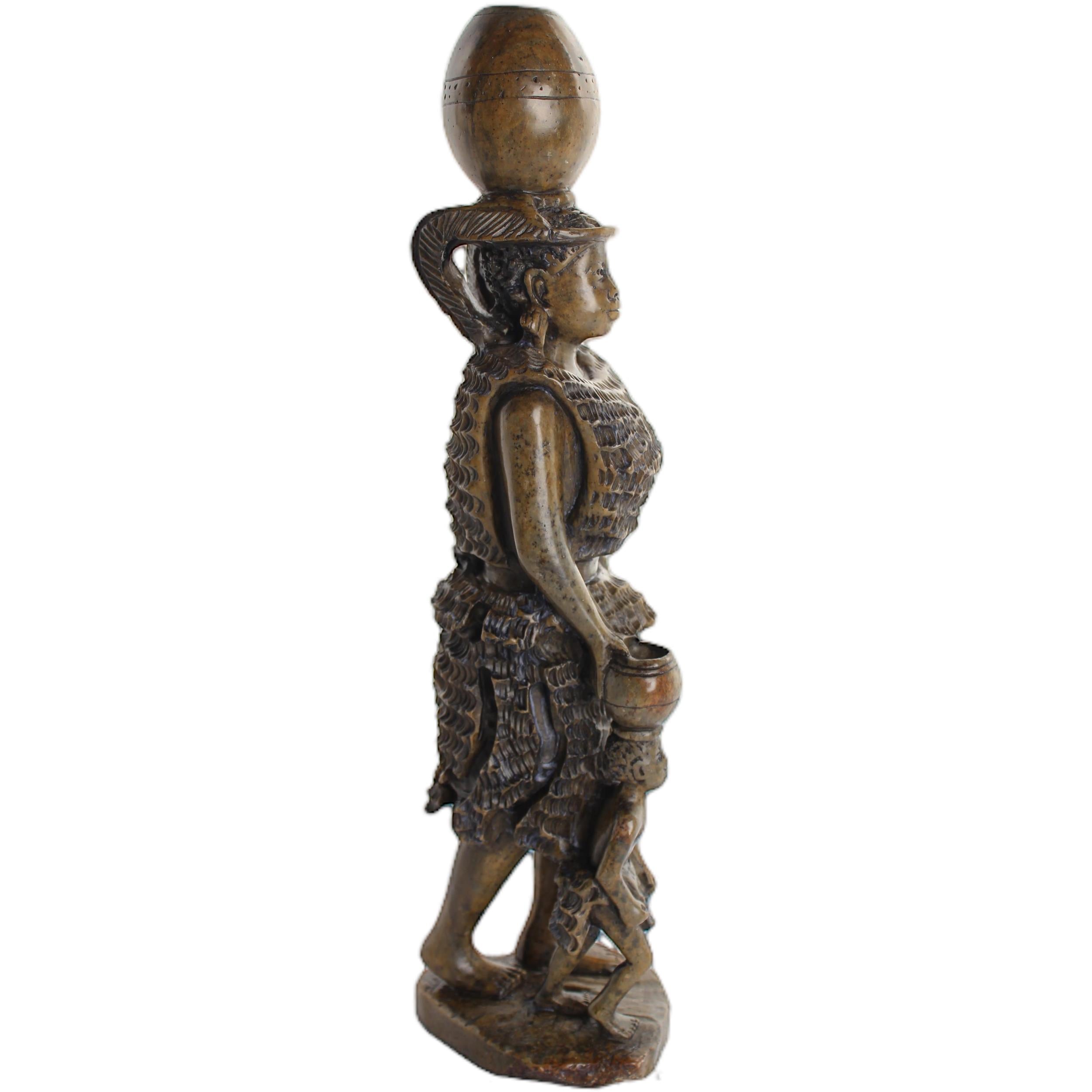 Shona Tribe Serpentine Stone Warrior Figure ~13.0" Tall