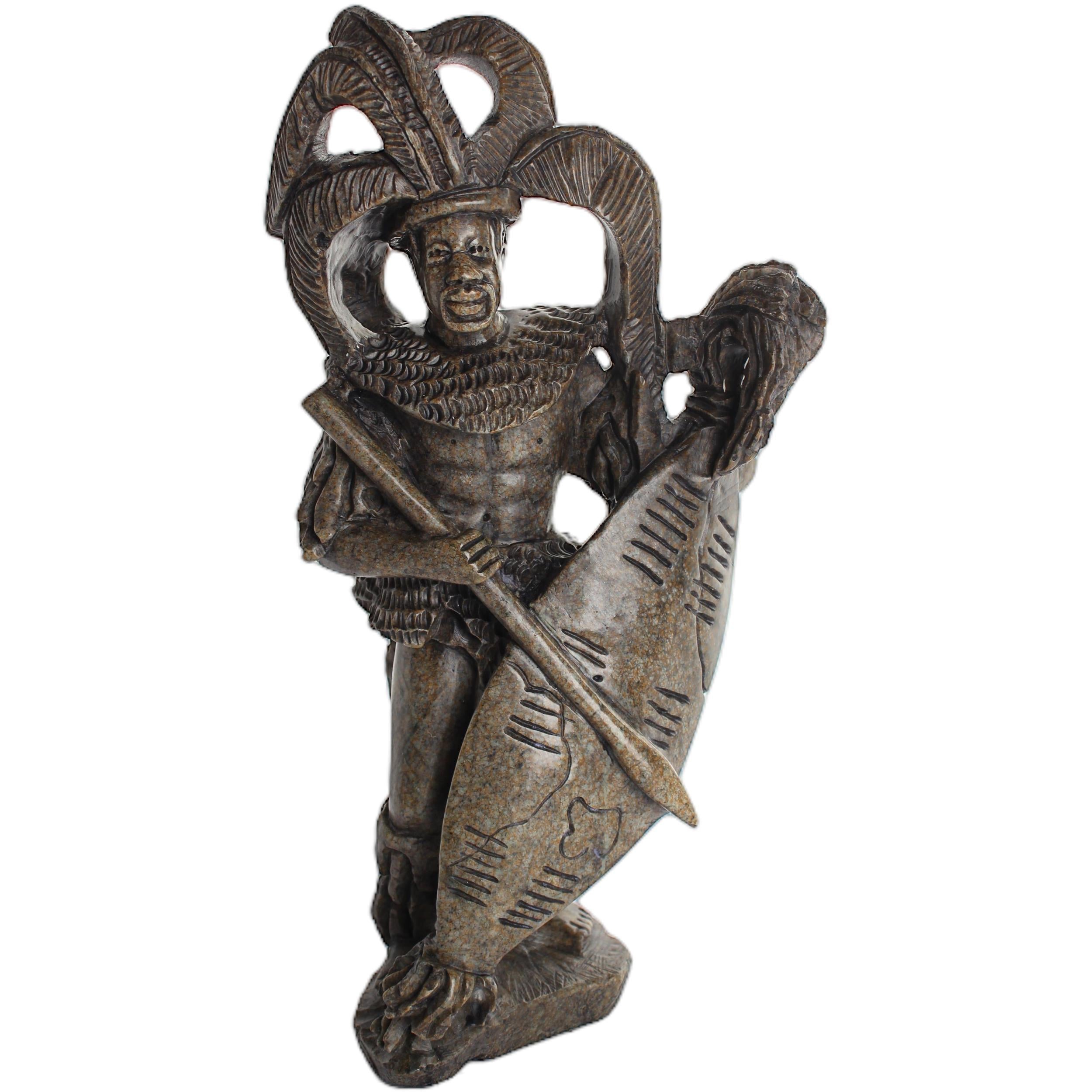 Shona Tribe Serpentine Stone Warrior Figure ~13.4" Tall
