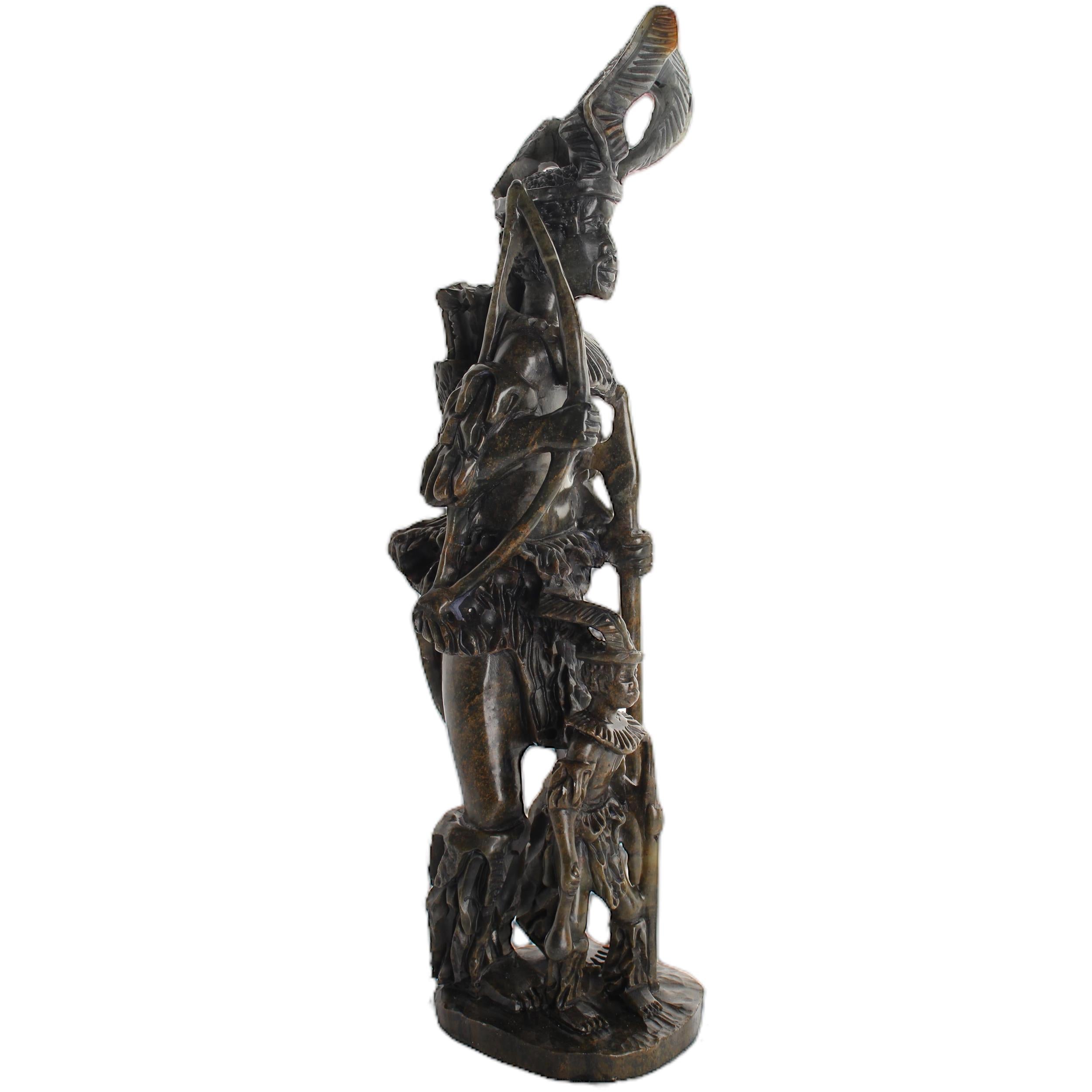Shona Tribe Serpentine Stone Warrior Figure ~15.7" Tall