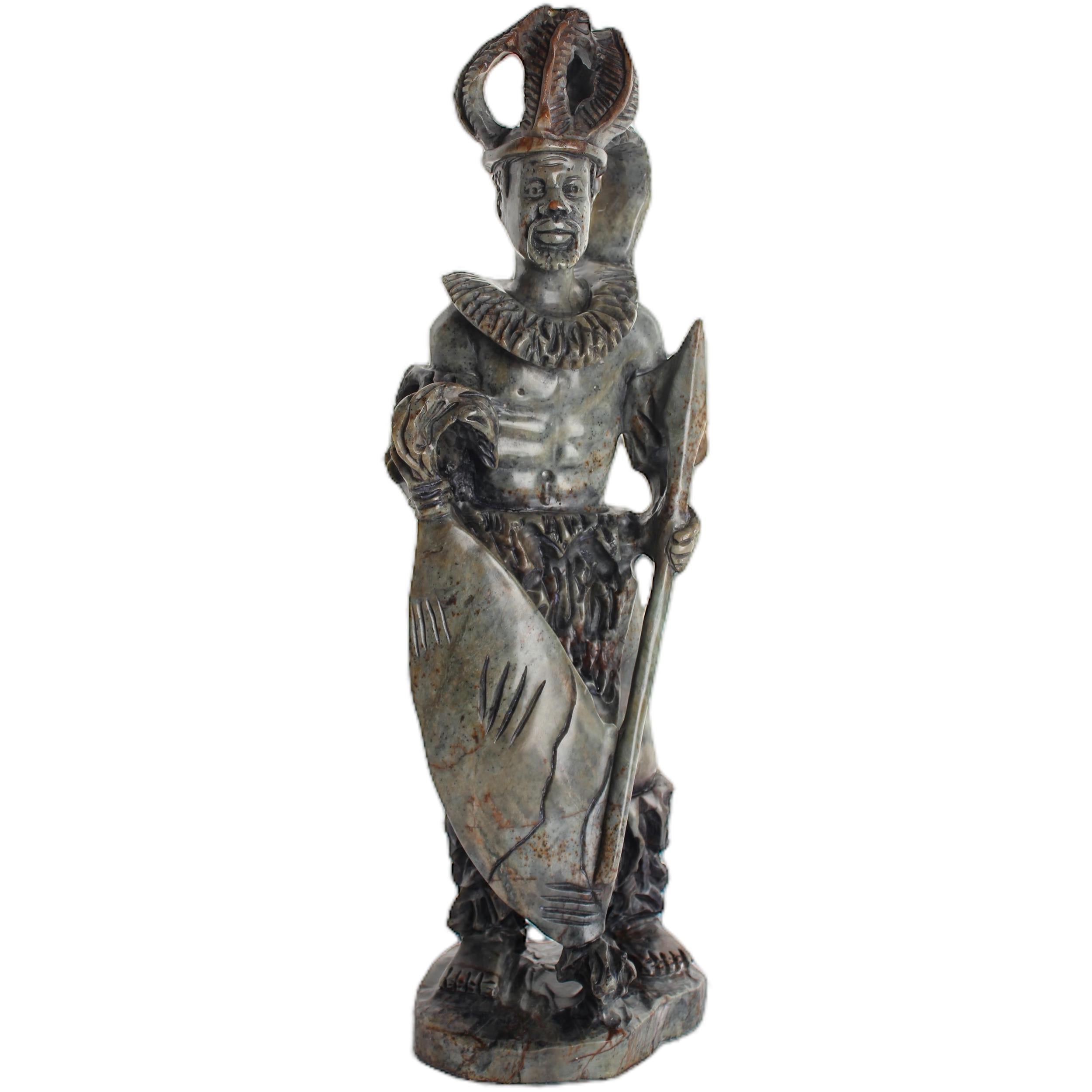 Shona Tribe Serpentine Stone Warrior Figure ~16.1" Tall