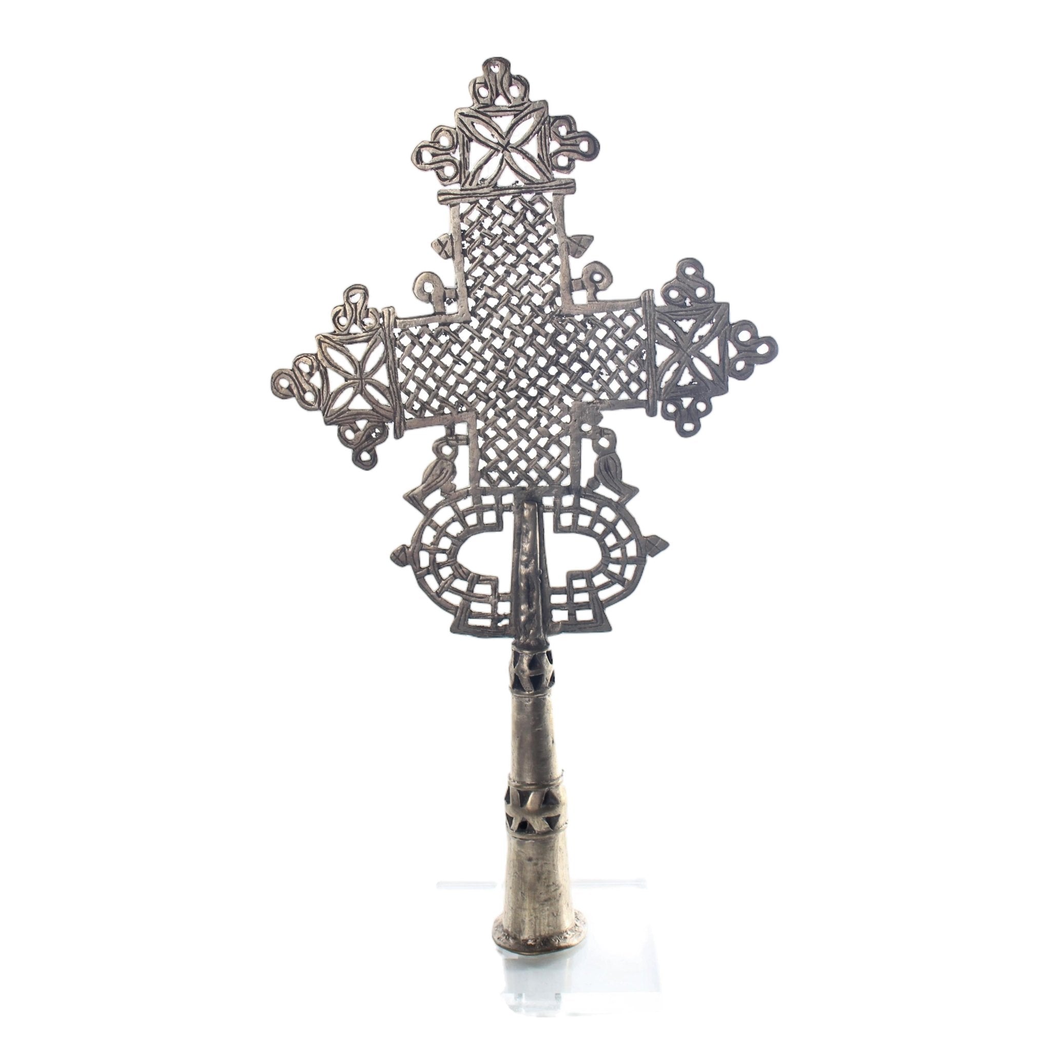 Amhara Tribe Silver Ethiopian Crosses ~18.1" Tall - African Angel Art - Silver Ethiopian Crosses