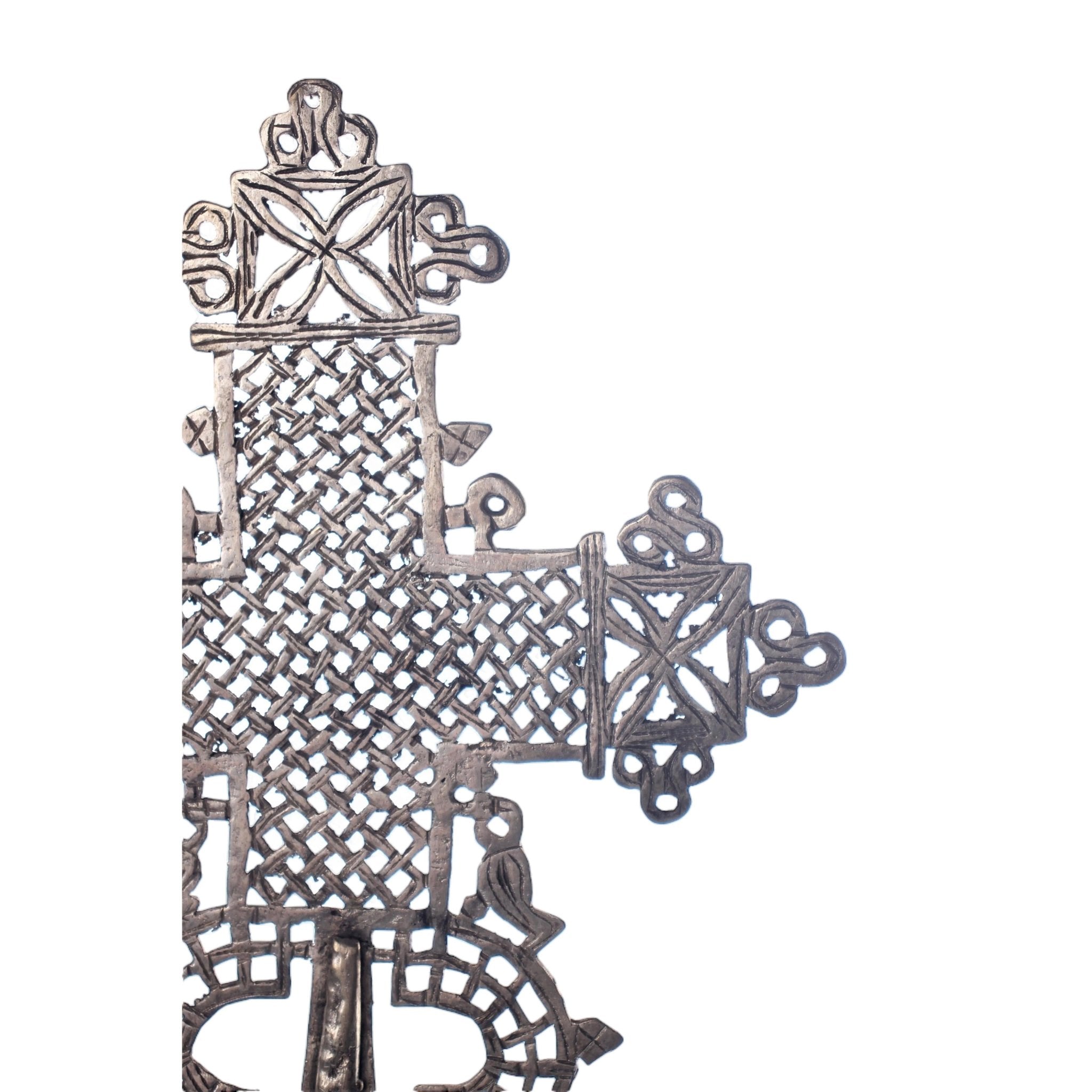 Amhara Tribe Silver Ethiopian Crosses ~18.1" Tall - African Angel Art - Silver Ethiopian Crosses