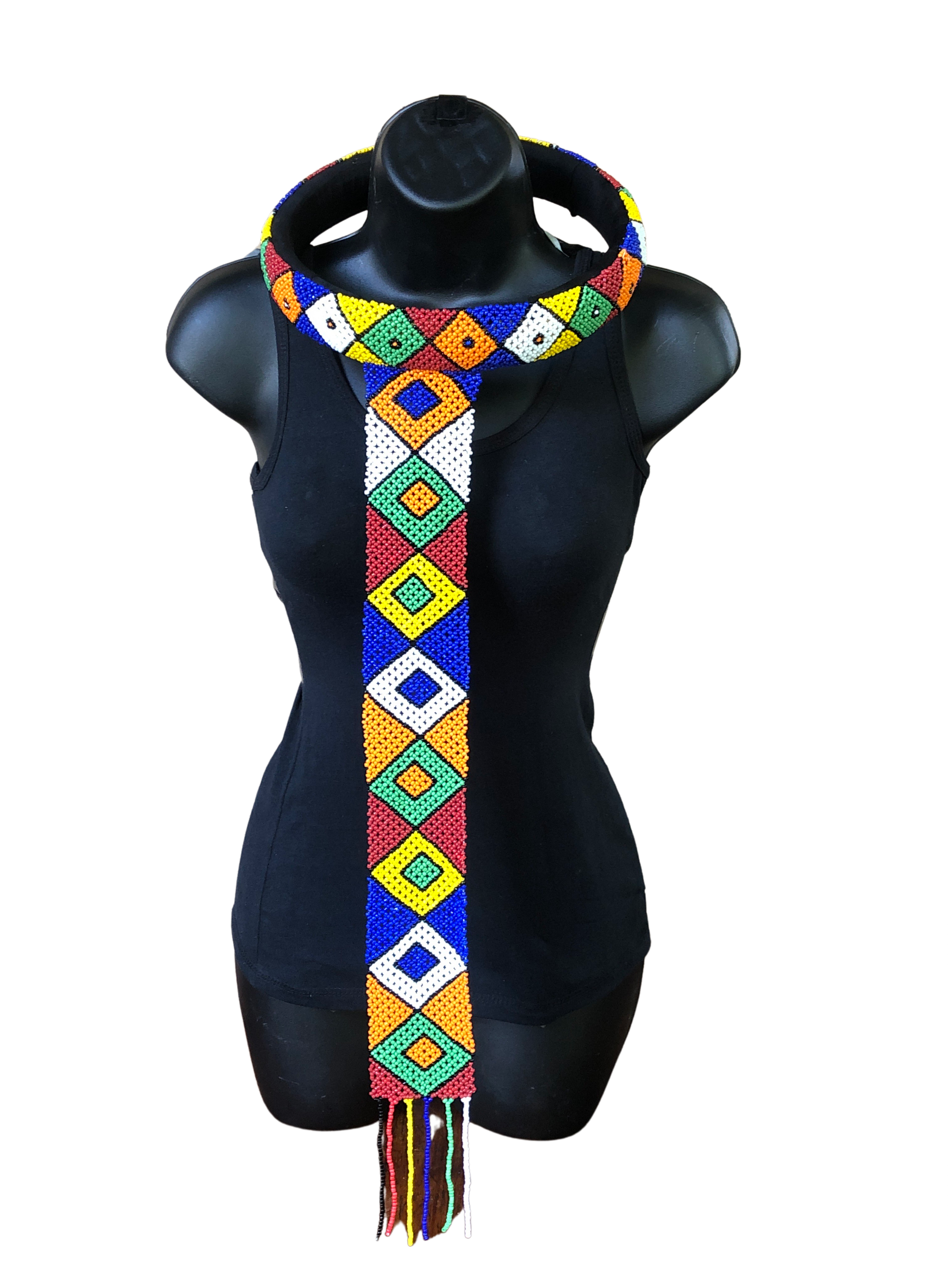 Ndebele Long Beaded Necklace with a neck ring
