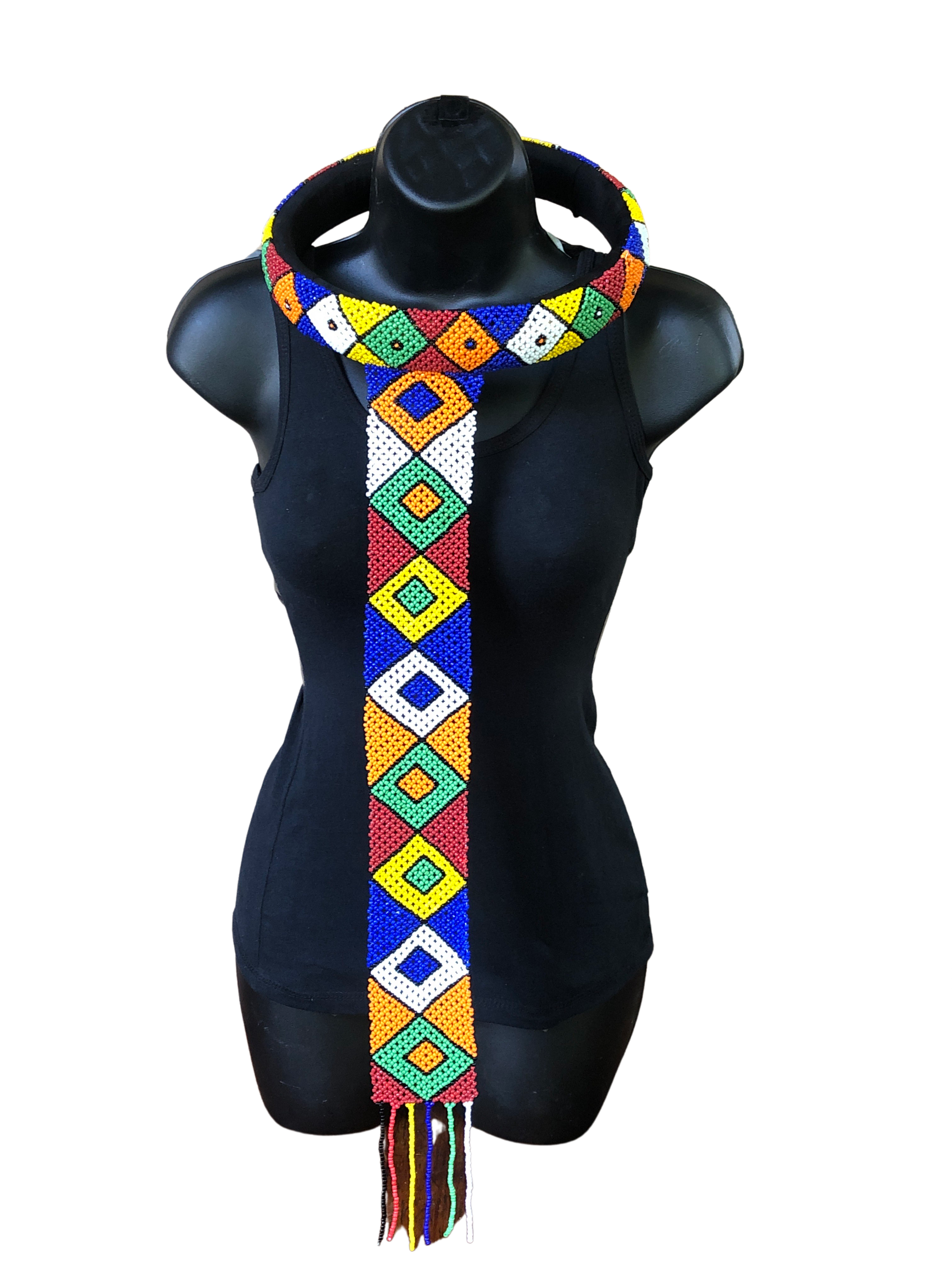 Ndebele Long Beaded Necklace with a neck ring - Ndebele