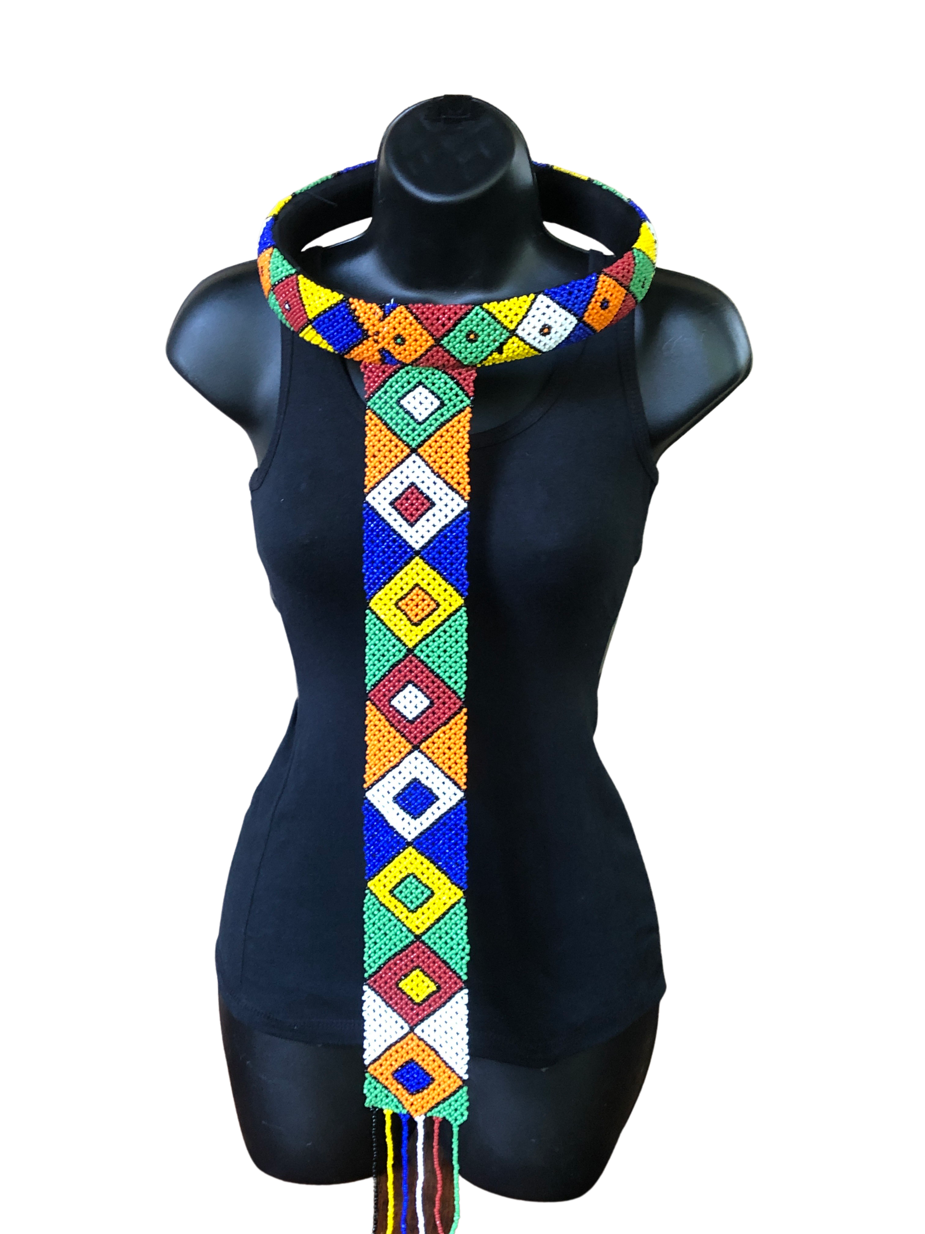 Ndebele Long Beaded Necklace with a neck ring - Ndebele