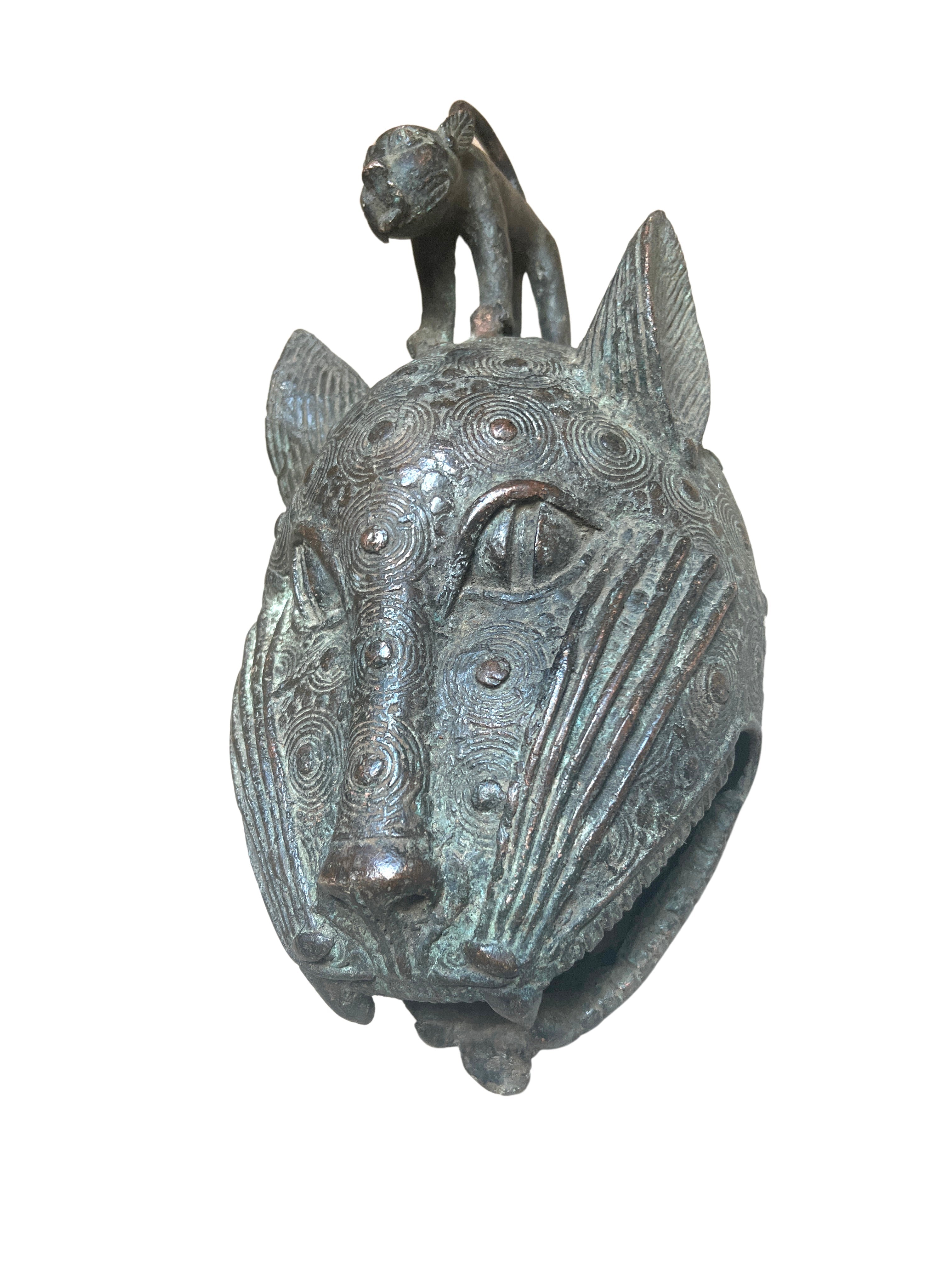 Edo Benin Bronze Leopard Head - Edo